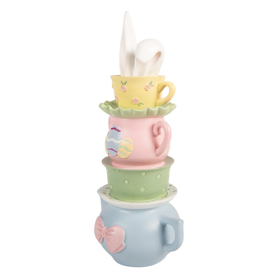 Statuetta in resina tazzine impilate con orecchie da coniglio - H19x11x16 cm - Clayre e Eef